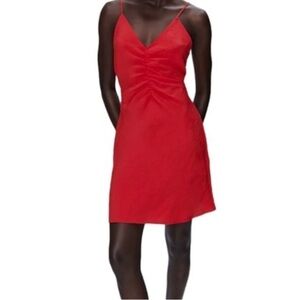 🆕ZARA RUCHED FLOWY DRESS STRAWBERRY size S Slip dress